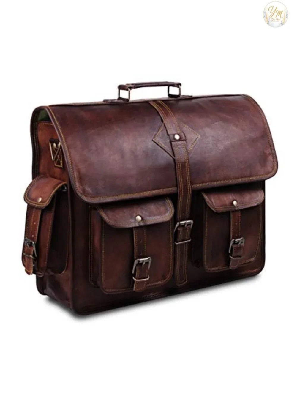 Genuine Leather Large 18 Inch Laptop Messenger Bag for Men with Adjustable Strap